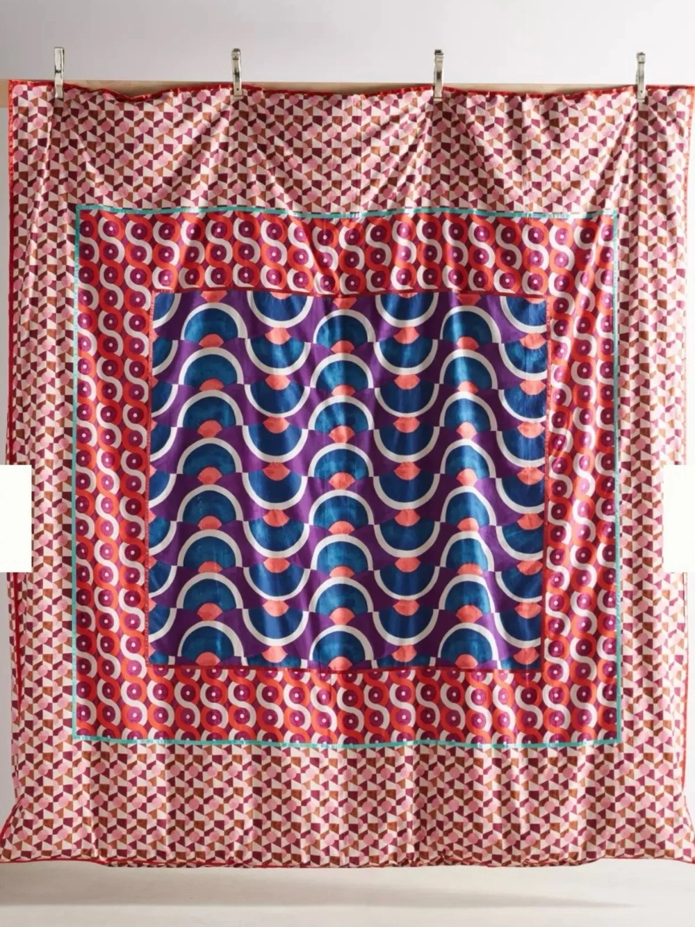 Anthropologie Papunya King Size Complete Set Bold Purple & Blue Geometric